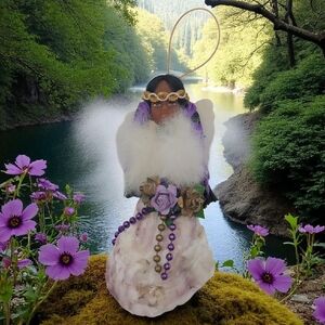 Handmade Iridescent Oyster Shell Native American Purple and White Angel Ornament